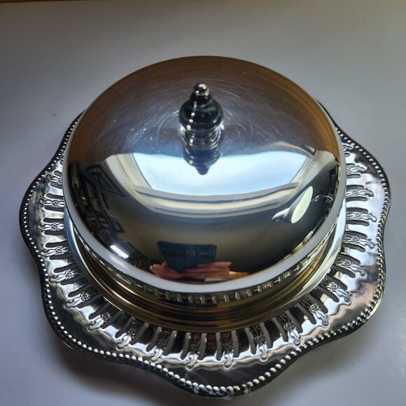 Viking Plate Butter Dish Silver Plate Glass Insert Cutout Pattern Scalloped Edge - Picture 3 of 9